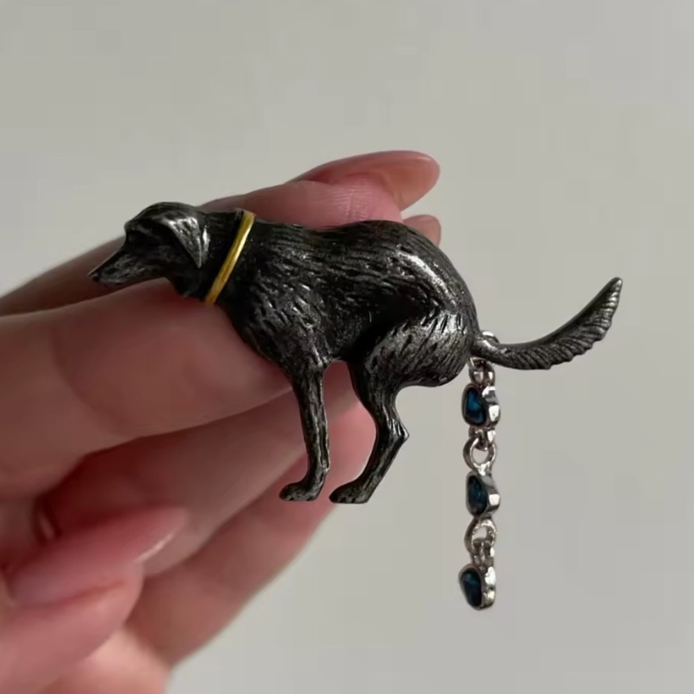 Pooping Dog Crystal Brooch